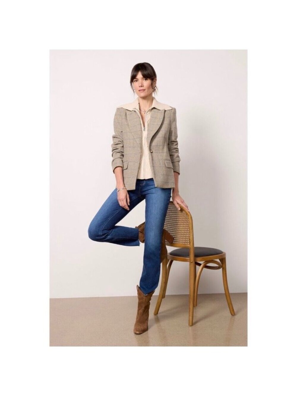 EVEREVE Dawson Twofer Wool Blend Plaid Blazer Jacket Knit Insert XS